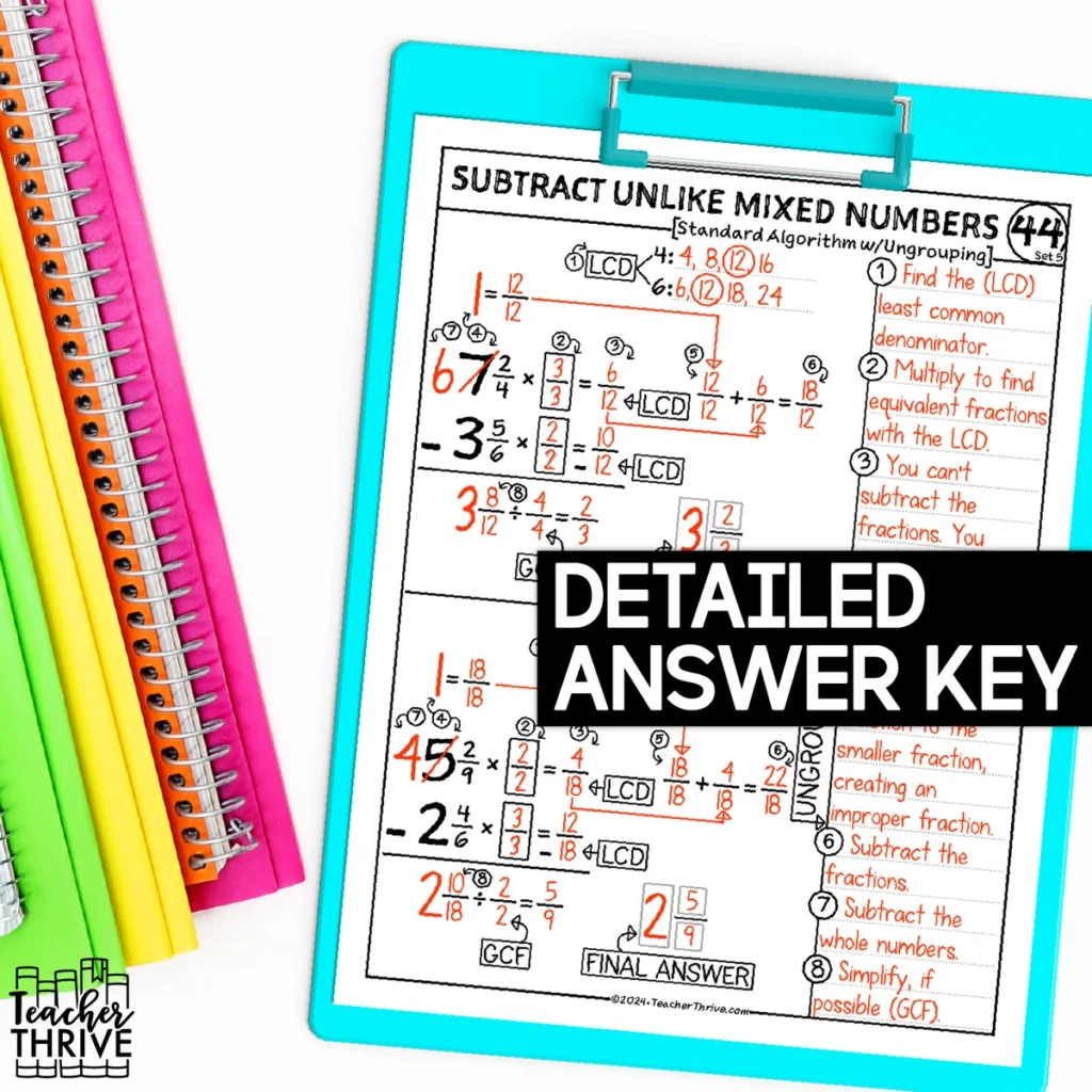 5th Grade Math Subtract Unlike Mixed Numbers Doodle Pages Sketch Notes — Image 4