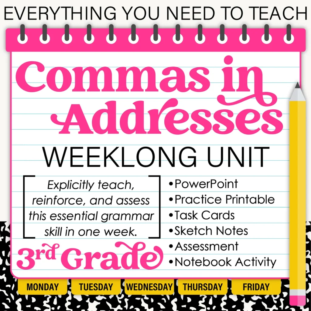 3rd Grade Grammar Unit: Commas in Addresses