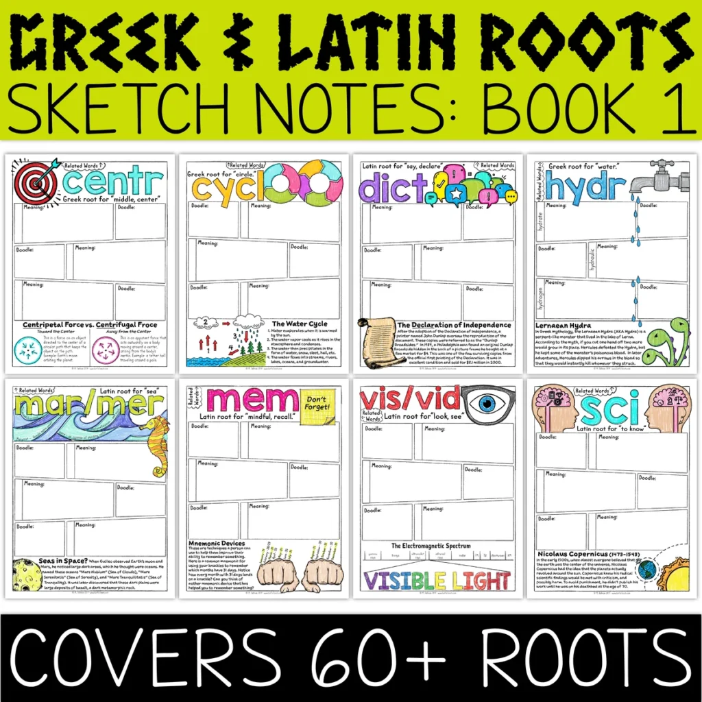 Greek and Latin Roots Sketch Notes Morphology: Book 1