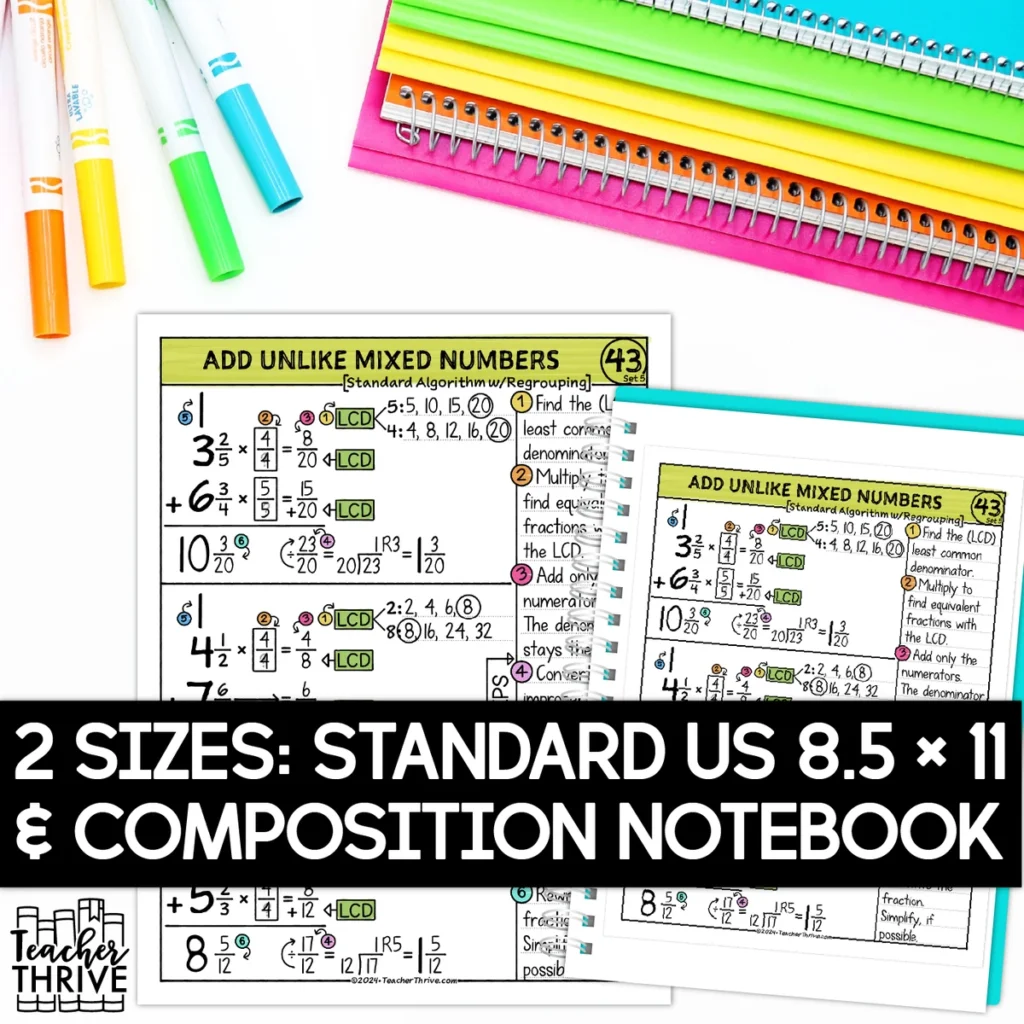 5th Grade Math Add Unlike Mixed Numbers Doodle Pages Sketch Notes — Image 2