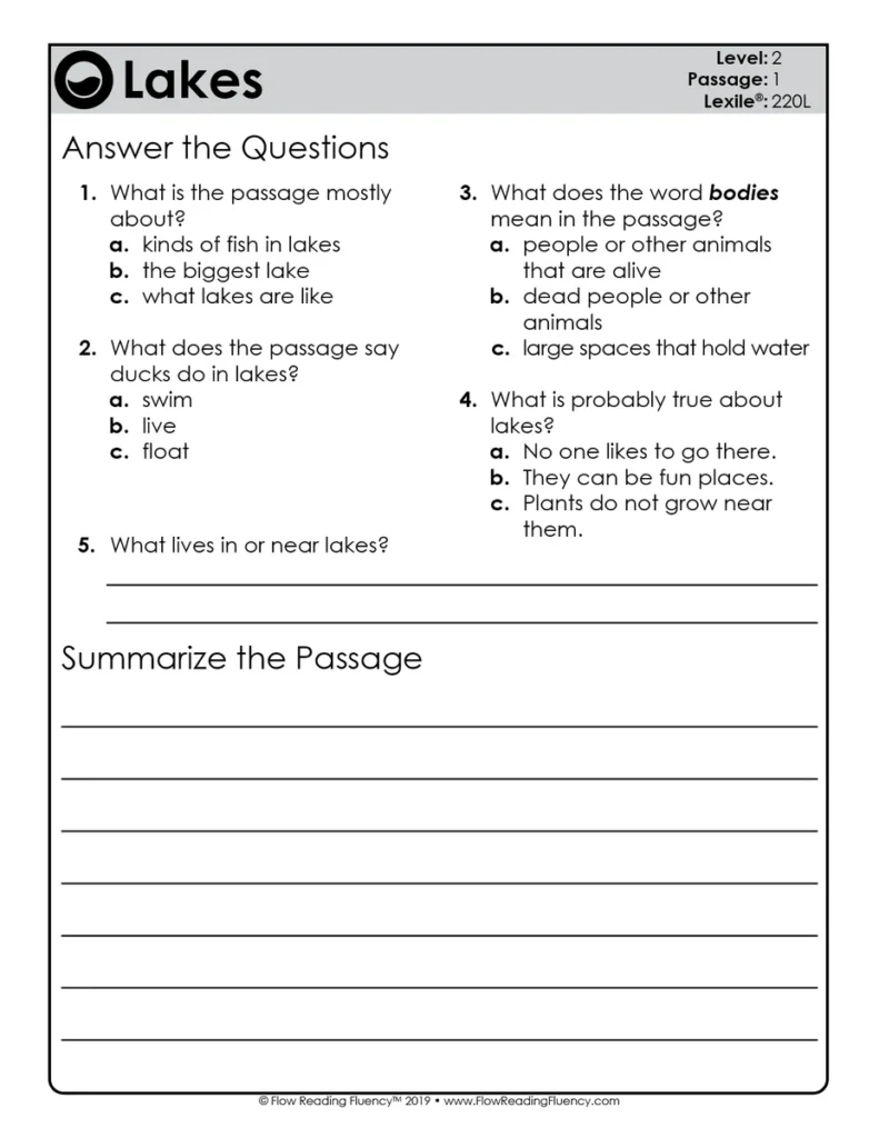Reading Fluency and Reading Comprehension Level 2 (220L-300L) — Image 3