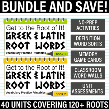 Greek and Latin Roots Morphology Vocabulary Worksheets Assessments Books 1 & 2