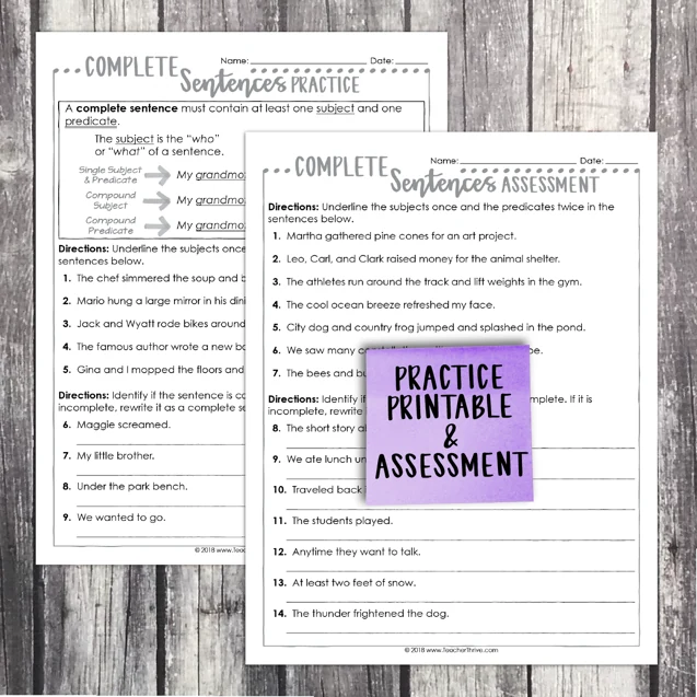 4th Grade Grammar Unit: Complete Sentences — Image 2