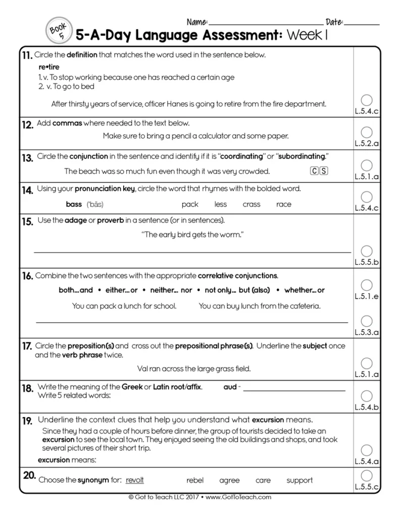 5th Grade Weekly GRAMMAR Assessments Language Quizzes Editable Test Prep — Image 3