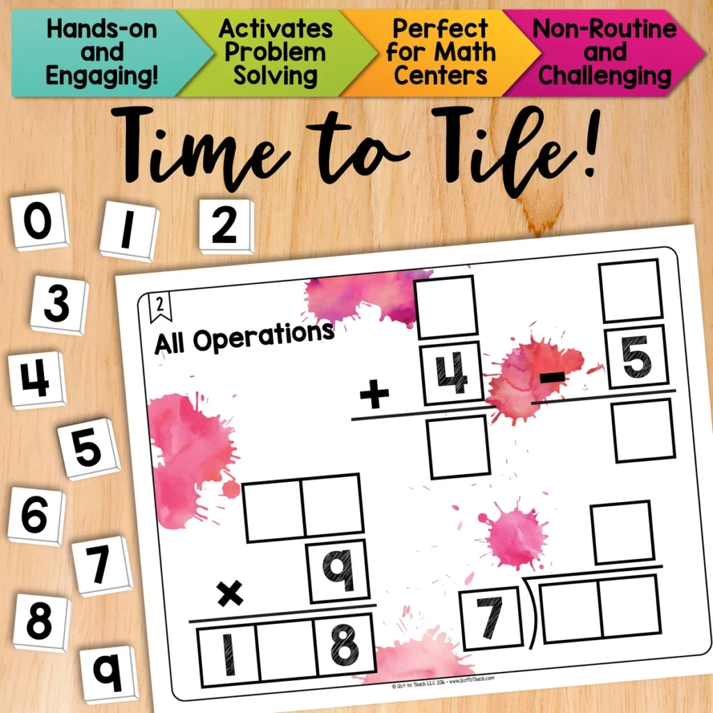 All Operations {Add, Subtract, Multiply, & Divide} Math Centers Math Tiles