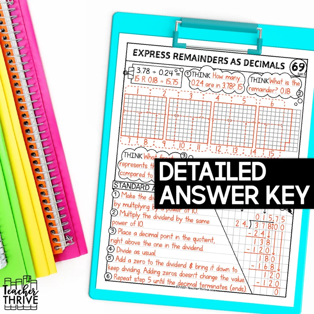 5th Grade Math Dividing Decimals Remainders as Decimals Doodle Page Sketch Notes — Image 4