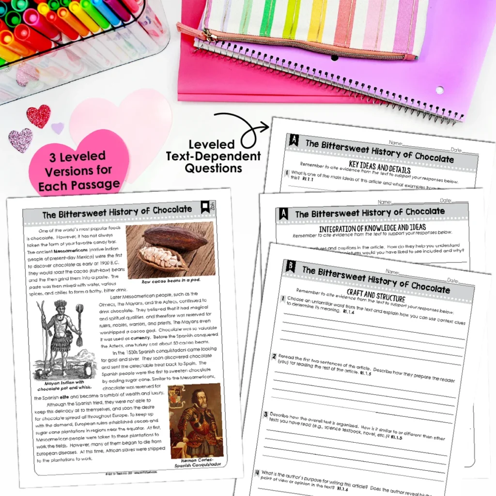 Close Reading Passages for Valentine's Day Reading Comprehension [Grades 4-8] — Image 3