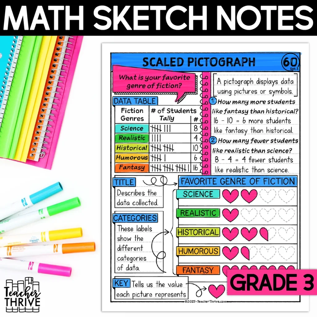3rd Grade Math Scaled Pictographs Doodle Page Sketch Notes