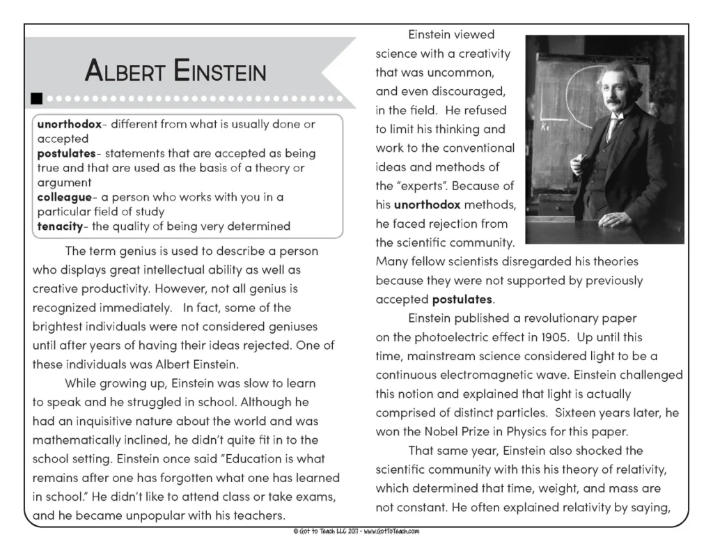 Close Reading and Fluency Practice Albert Einstein & Stephen Hawking — Image 2