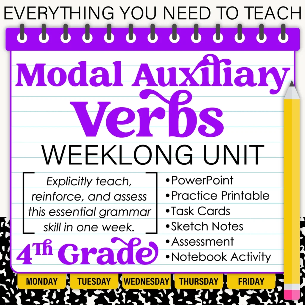 4th Grade Grammar Unit: Modal Auxiliary Verbs (Helping Verbs)