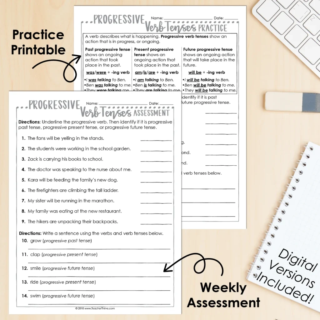 4th Grade Grammar Unit: Progressive Verb Tenses — Image 2