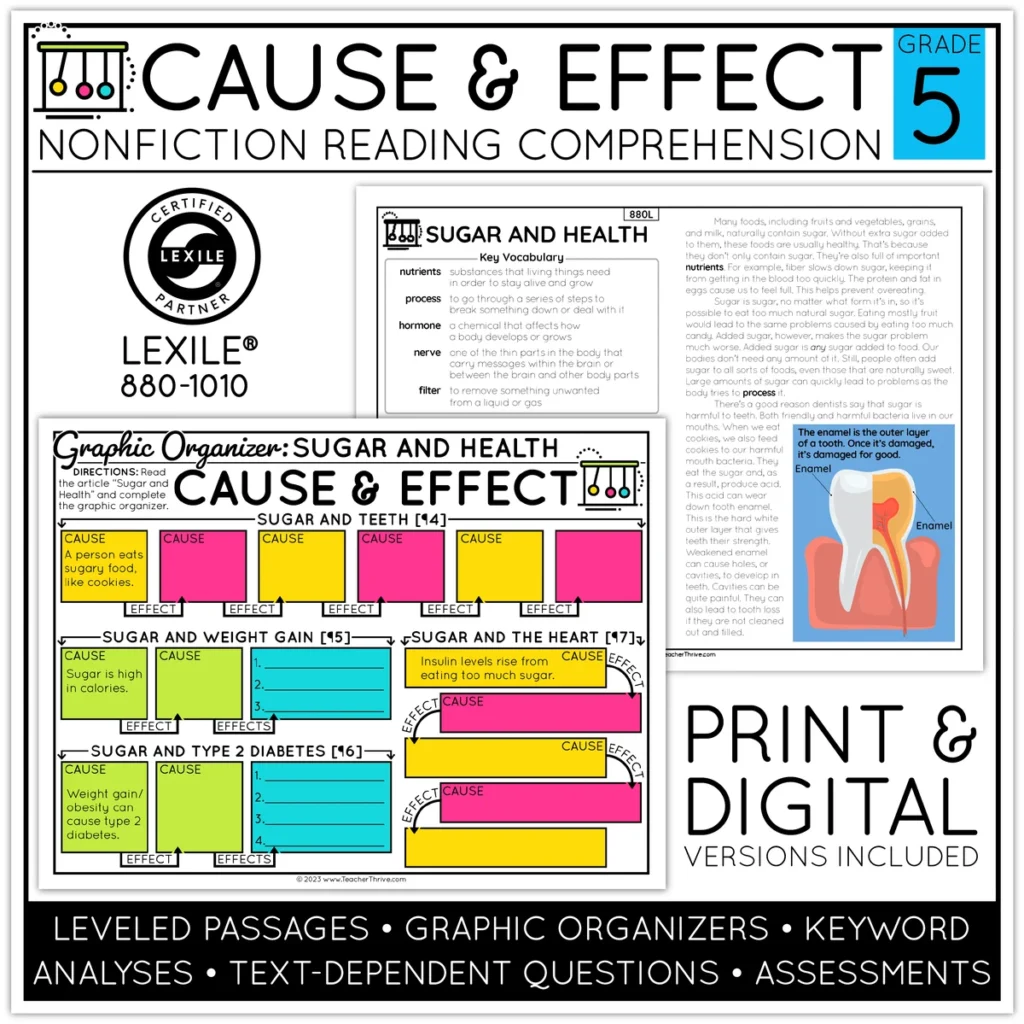 5th Grade Cause and Effect Nonfiction Text Structure Reading Comprehension