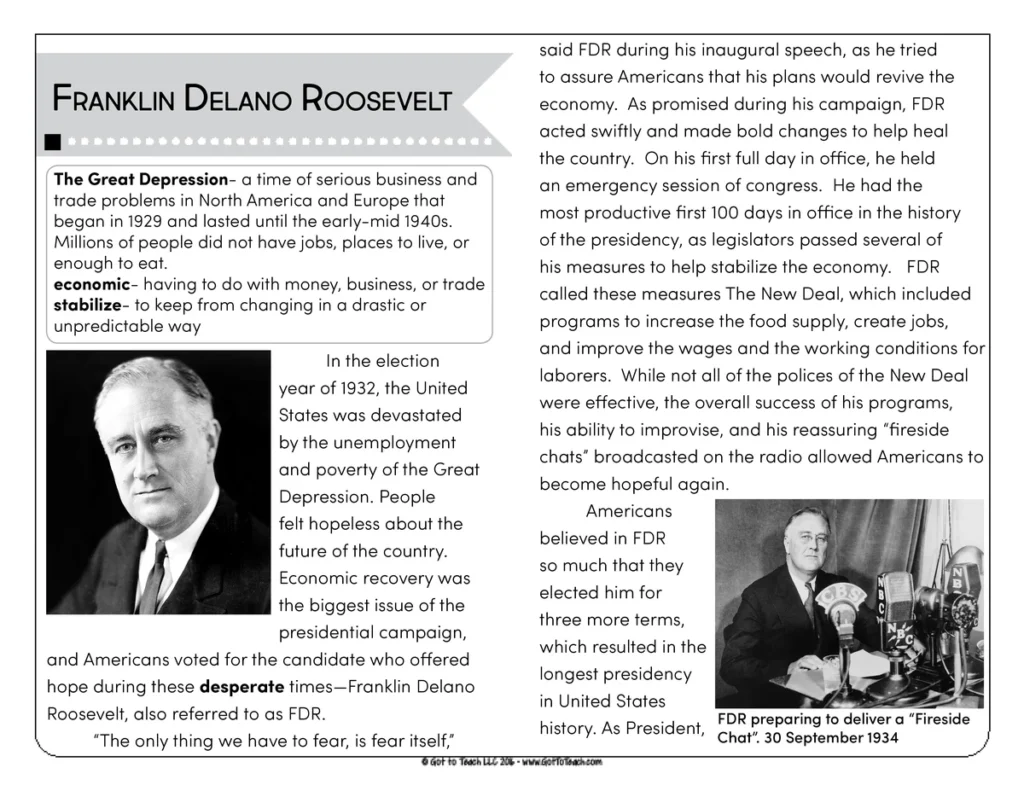 Close Reading and Fluency Practice FDR & The Great Depression — Image 2