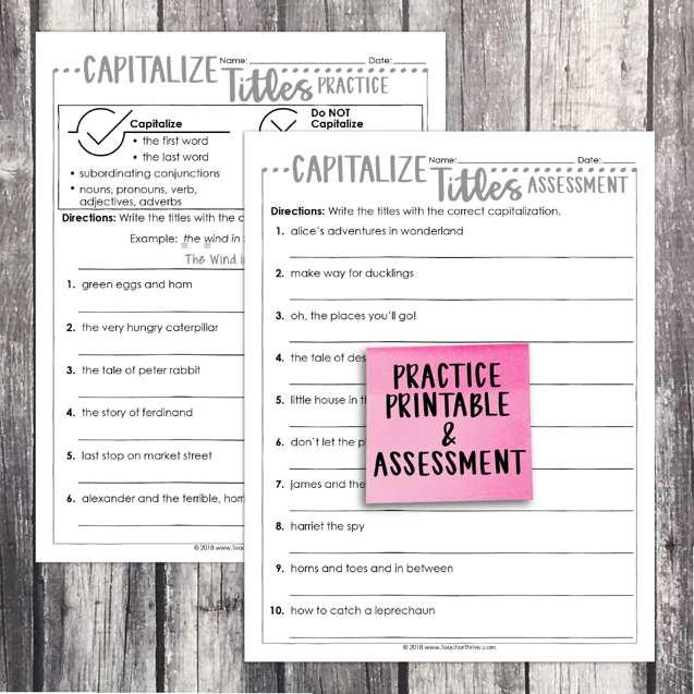 3rd Grade Grammar Unit: Capitalizing Titles — Image 2