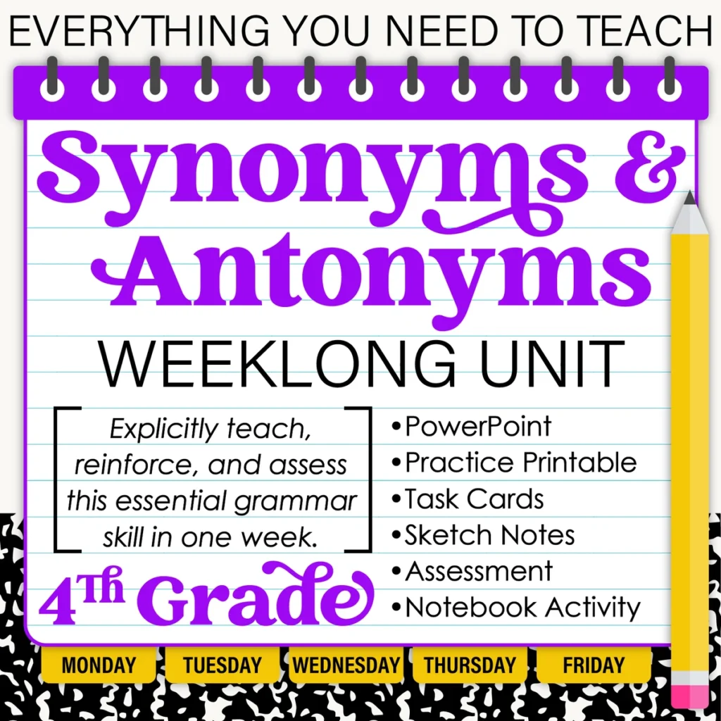 4th Grade Grammar Unit: Synonyms and Antonyms