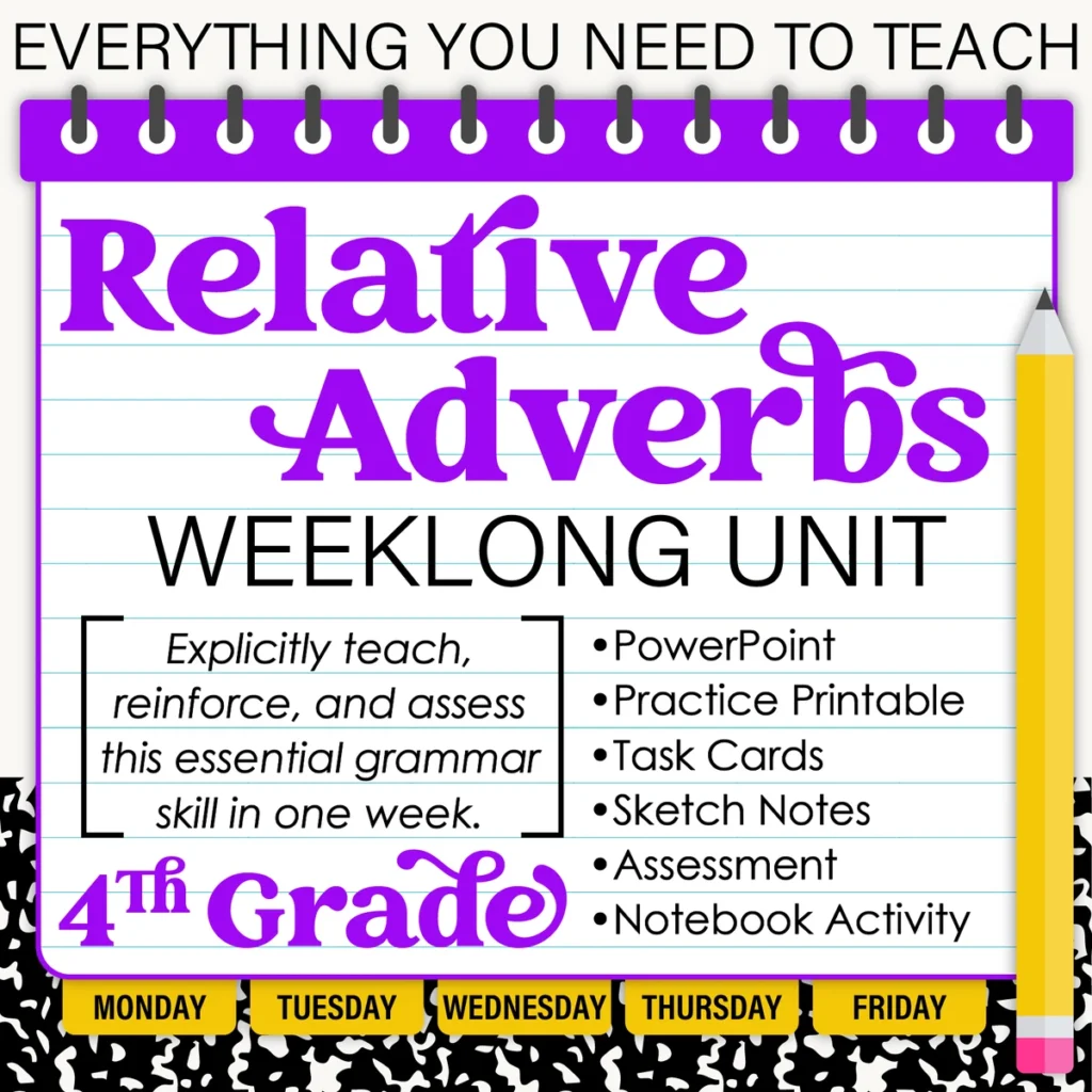 4th Grade Grammar Unit: Relative Adverbs