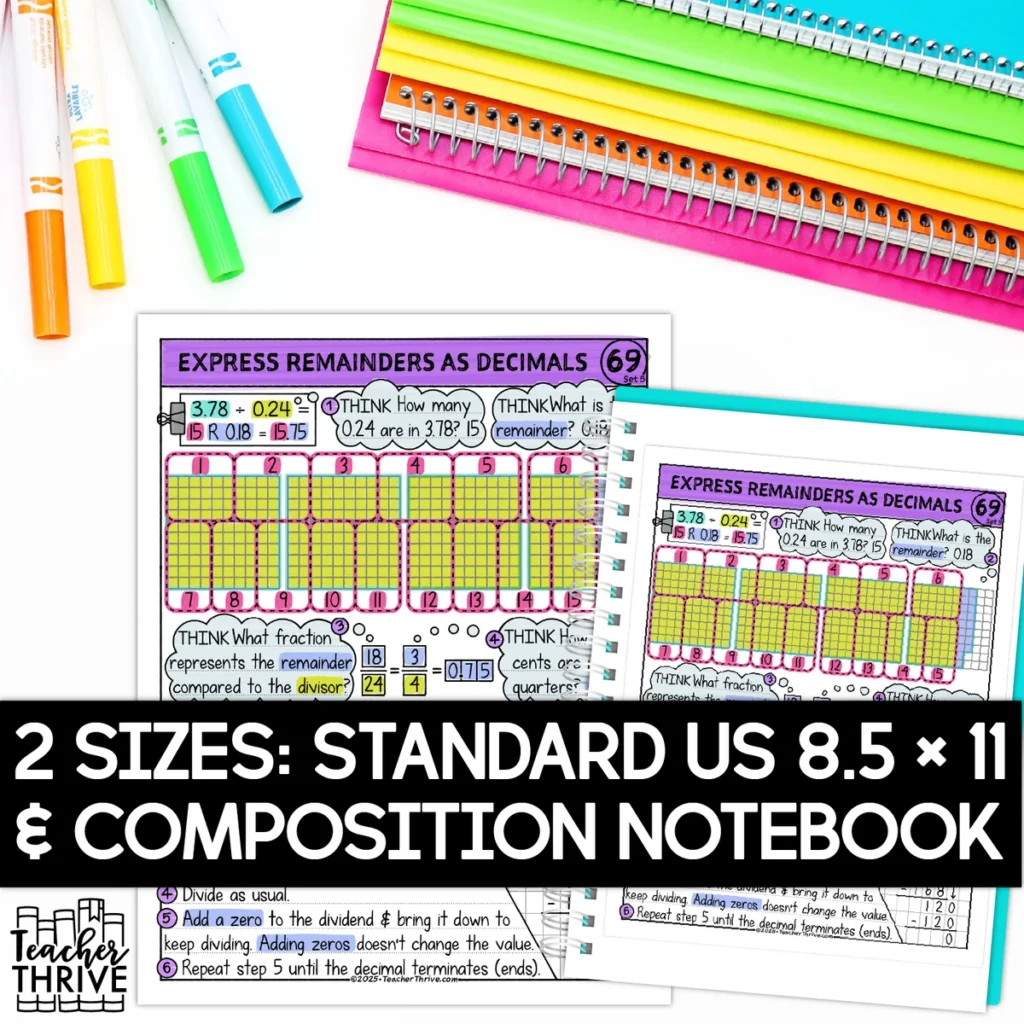 5th Grade Math Dividing Decimals Remainders as Decimals Doodle Page Sketch Notes — Image 2