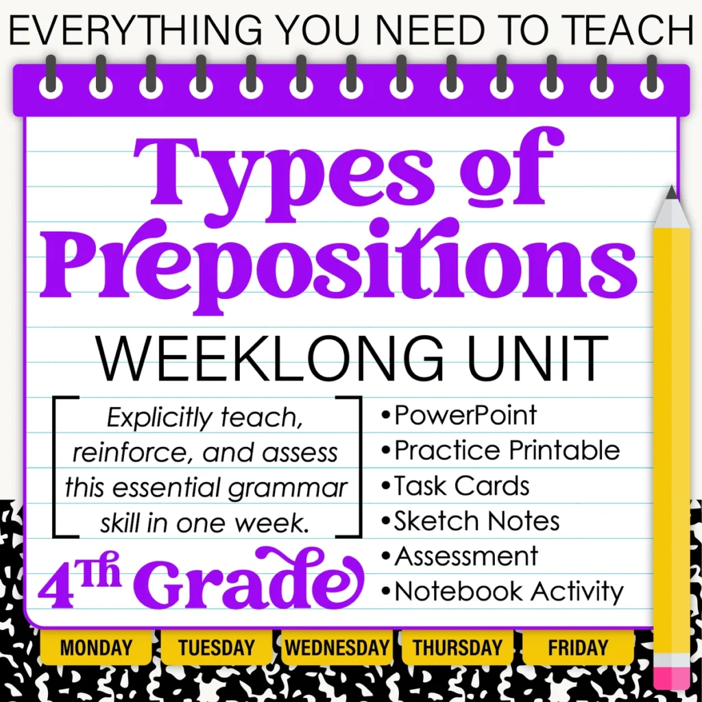 4th Grade Grammar Unit: Types of Prepositions