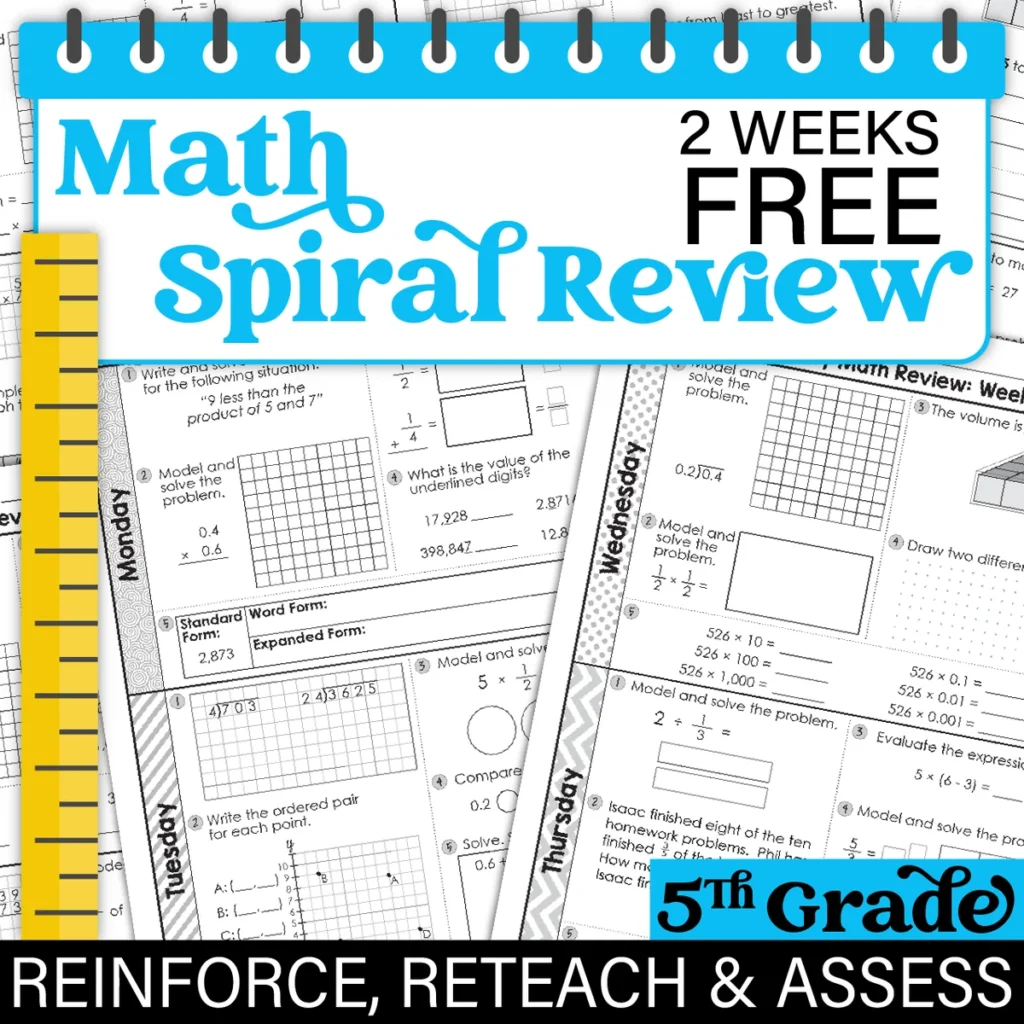 5th Grade Daily Math Spiral Review - Two Weeks Free