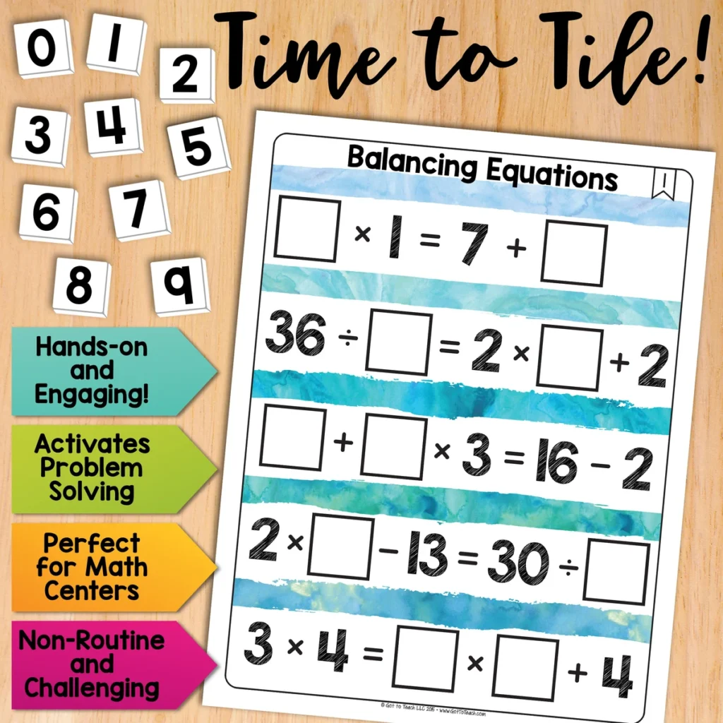 Balancing Equations Math Centers Math Tiles