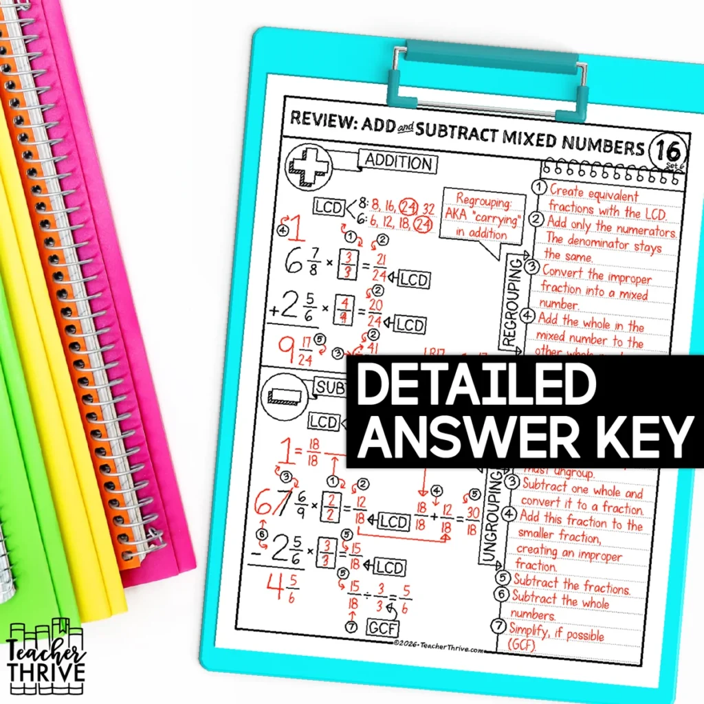 6th Grade Math Review Add & Subtract Mixed Number Sketch Notes Doodle Page — Image 4