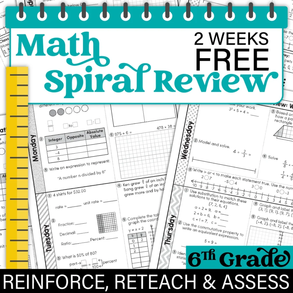 6th Grade Daily Math Spiral Review - Two Weeks Free
