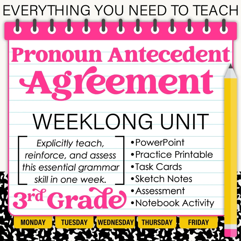 3rd Grade Grammar Unit: Pronoun-Antecedent Agreement