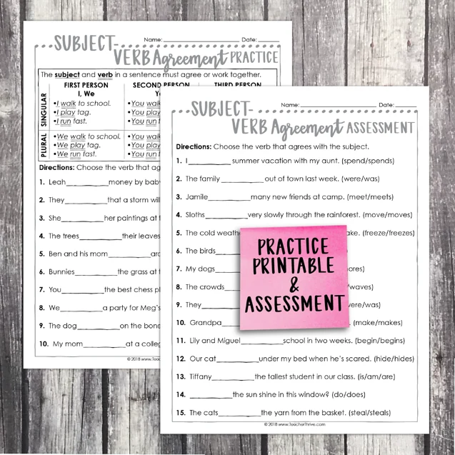 3rd Grade Grammar Unit: Subject-Verb Agreement — Image 2