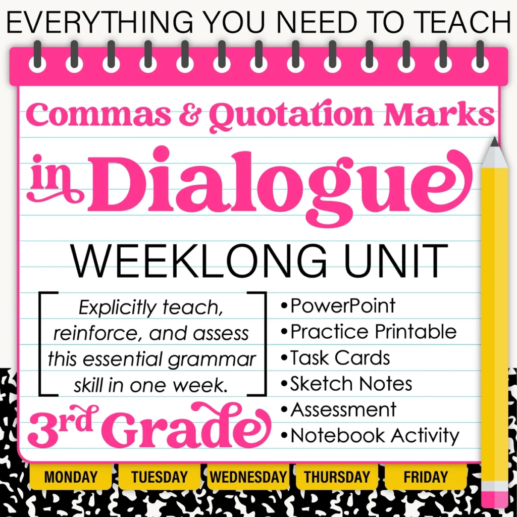 3rd Grade Grammar Unit: Commas and Quotation Marks in Dialogue