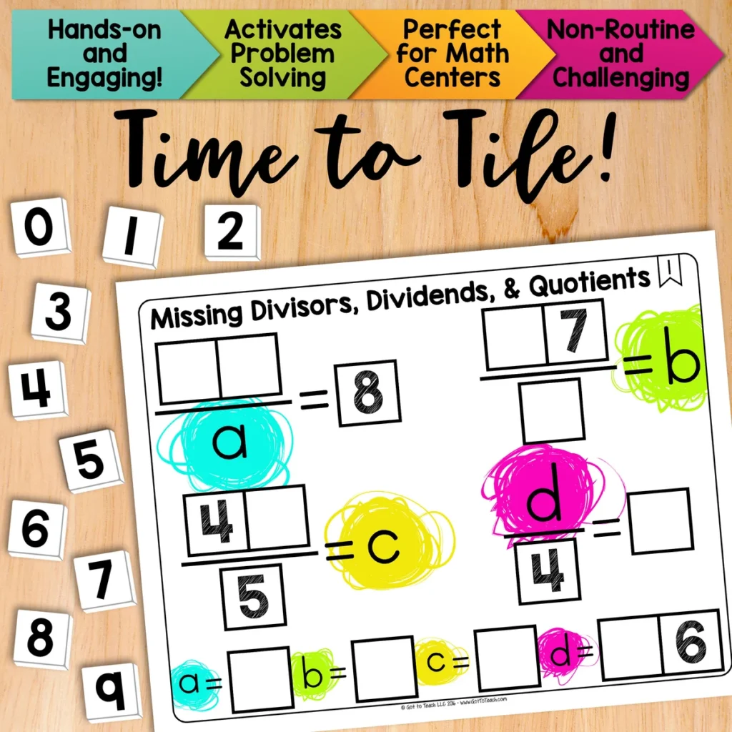 Missing Divisors, Dividends, and Quotients Math Centers Math Tiles