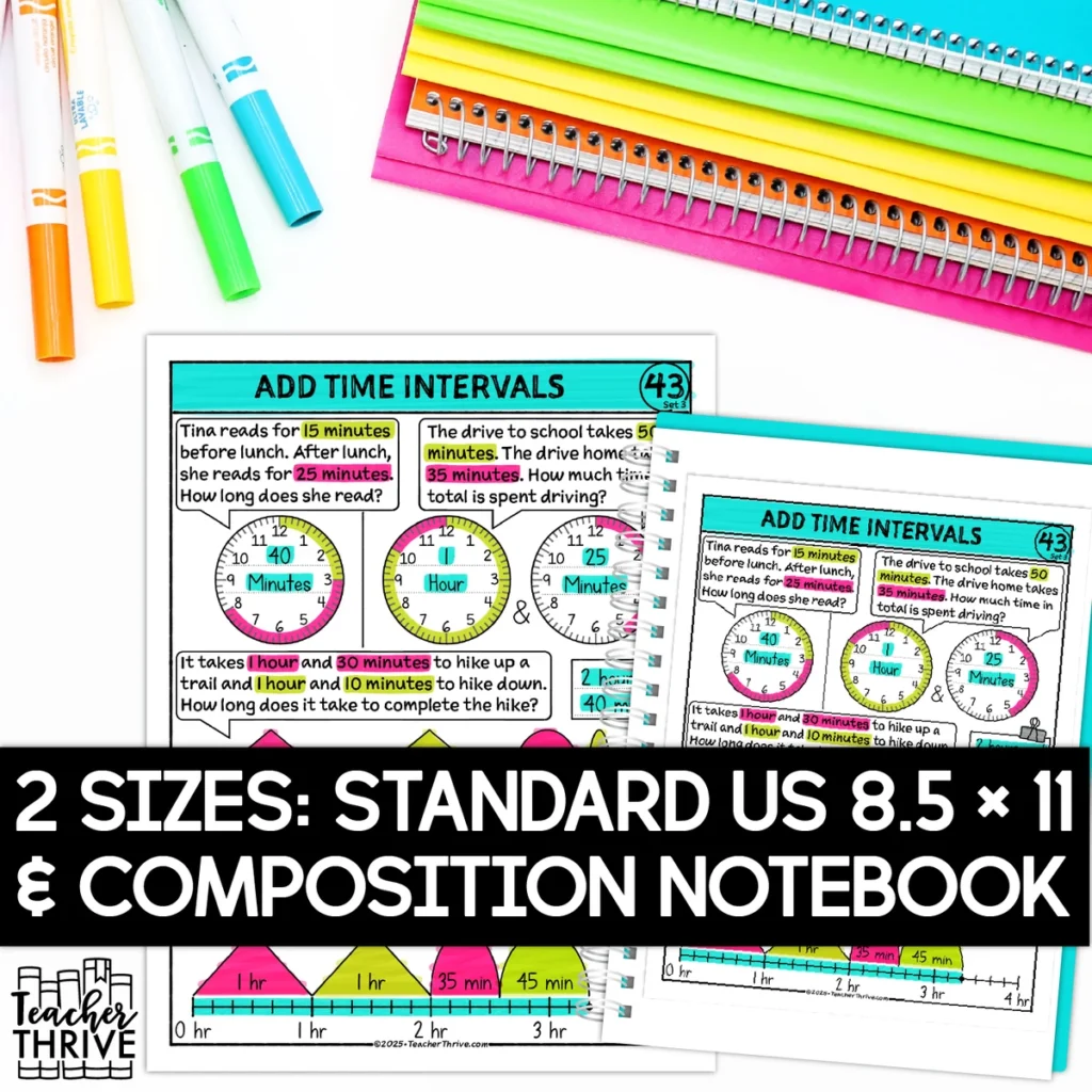 3rd Grade Math Adding Time Intervals Sketch Notes Doodle Page — Image 2