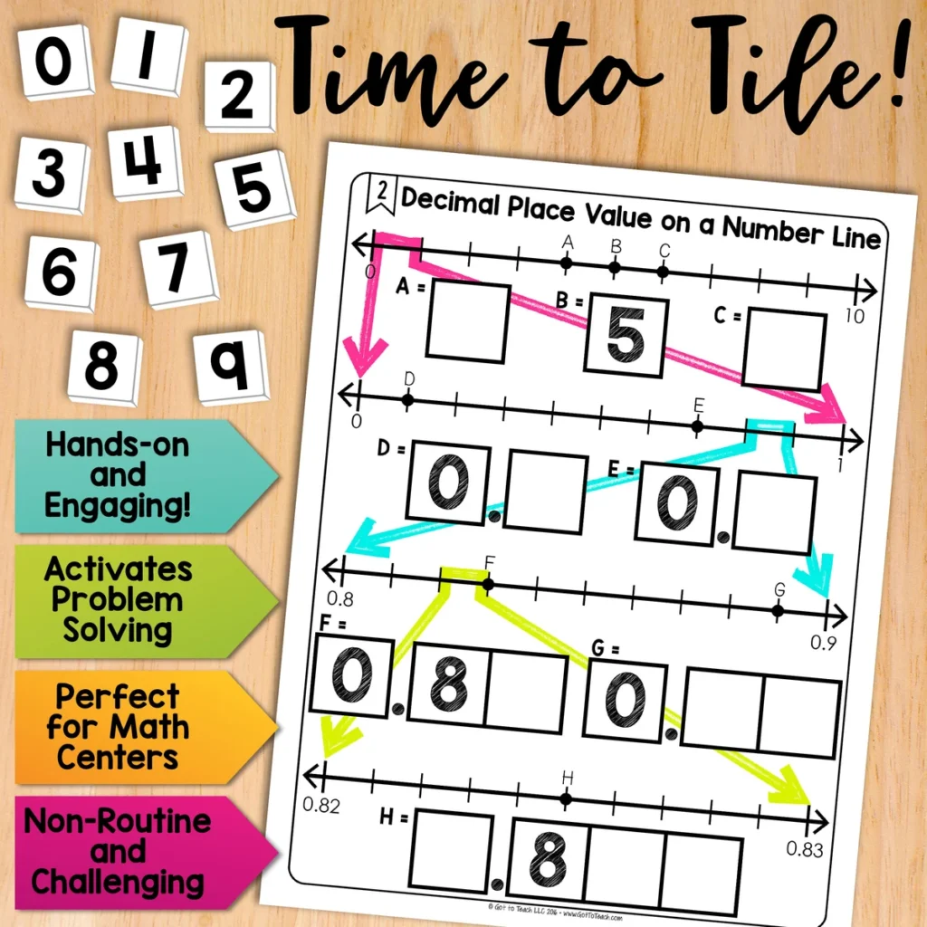 Decimal Place Value on a Number Line Math Centers Math Tiles