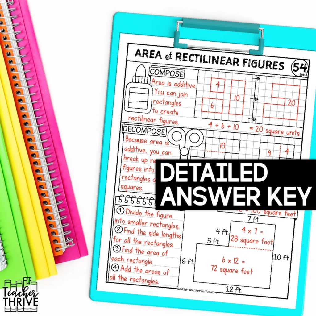 3rd Grade Math Area of Rectilinear (Composite) Figures Doodle Page Sketch Notes — Image 4