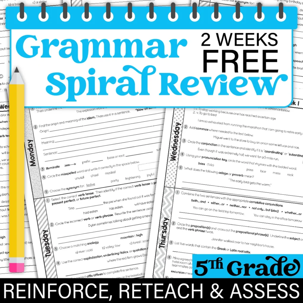 5th Grade Daily Language Spiral Review - 2 Weeks FREE