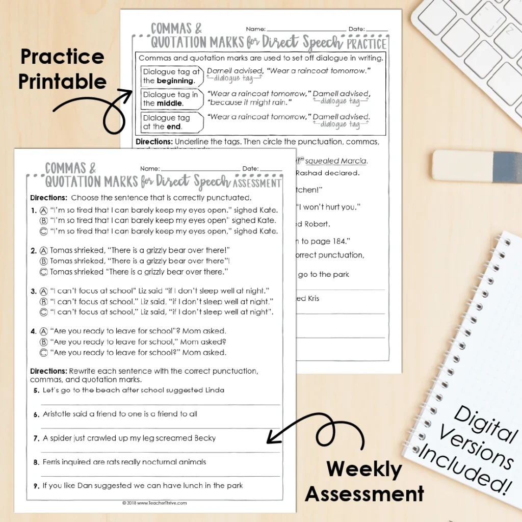 4th Grade Grammar Unit: Commas & Quotations for Direct Speech — Image 2