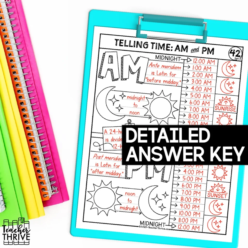 3rd Grade Math Telling Time and Understanding AM and PM Sketch Notes Doodle Page — Image 4