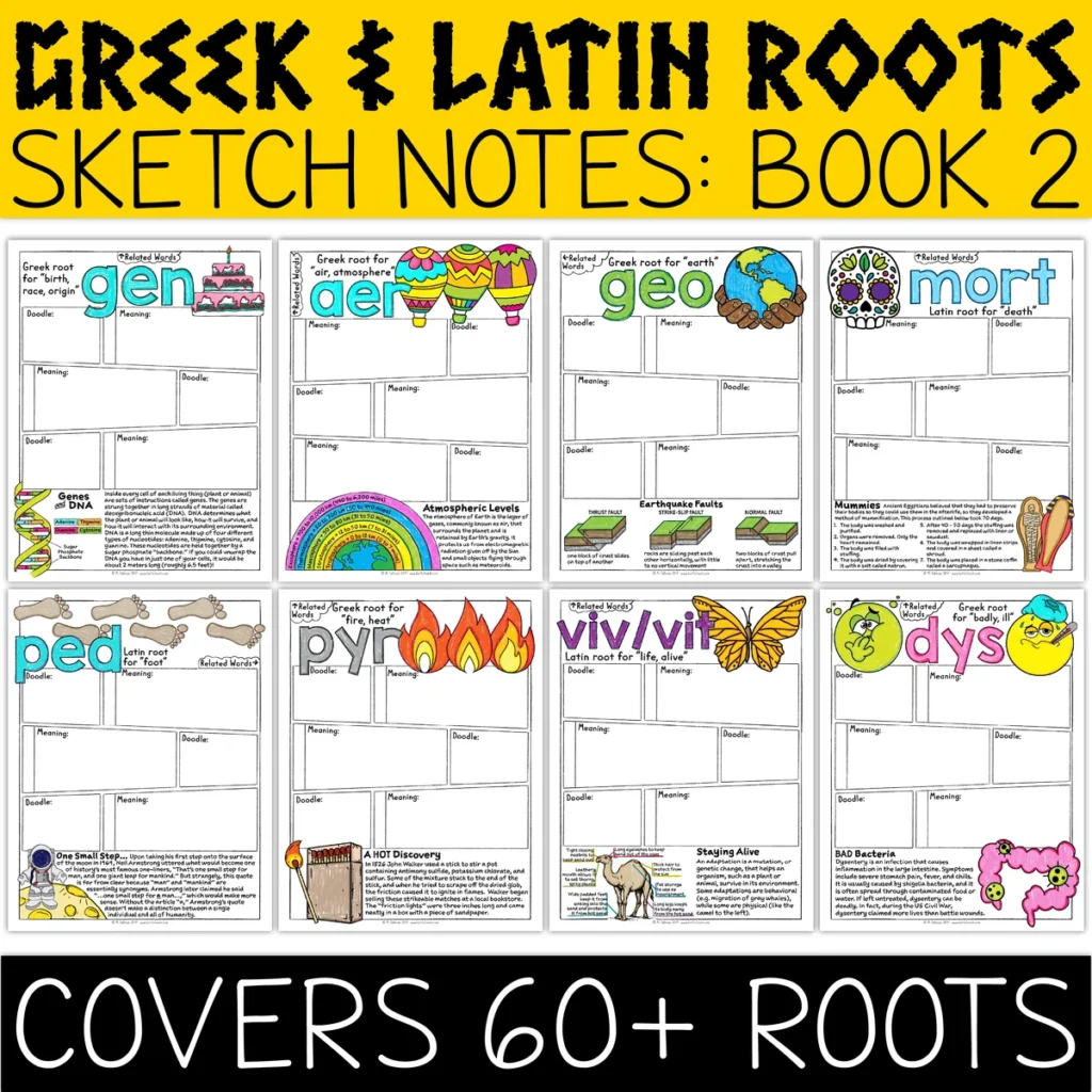 Greek and Latin Roots Sketch Notes Morphology [Book 2]