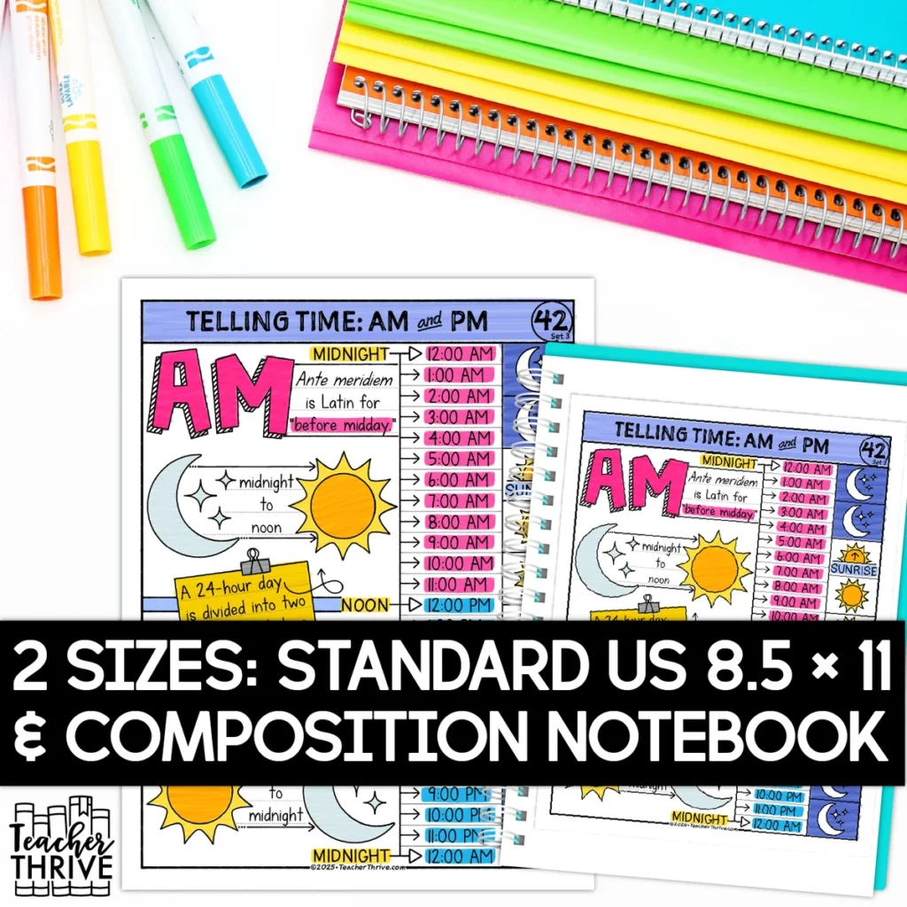 3rd Grade Math Telling Time and Understanding AM and PM Sketch Notes Doodle Page — Image 2