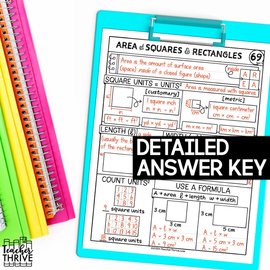4th Grade Math Area of Squares and Rectangles Doodle Sketch Notes — Image 4