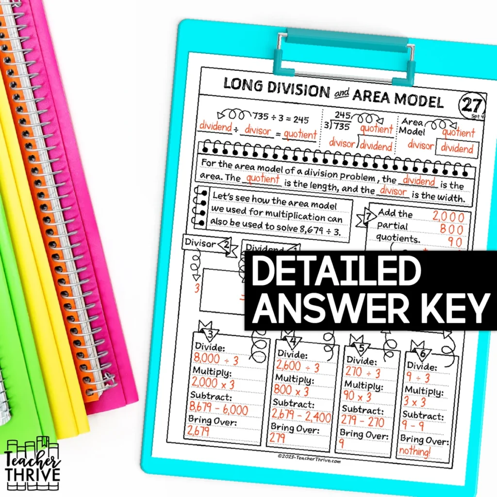 4th Grade Math Long Division and Area Models Doodle Page Sketch Note — Image 4