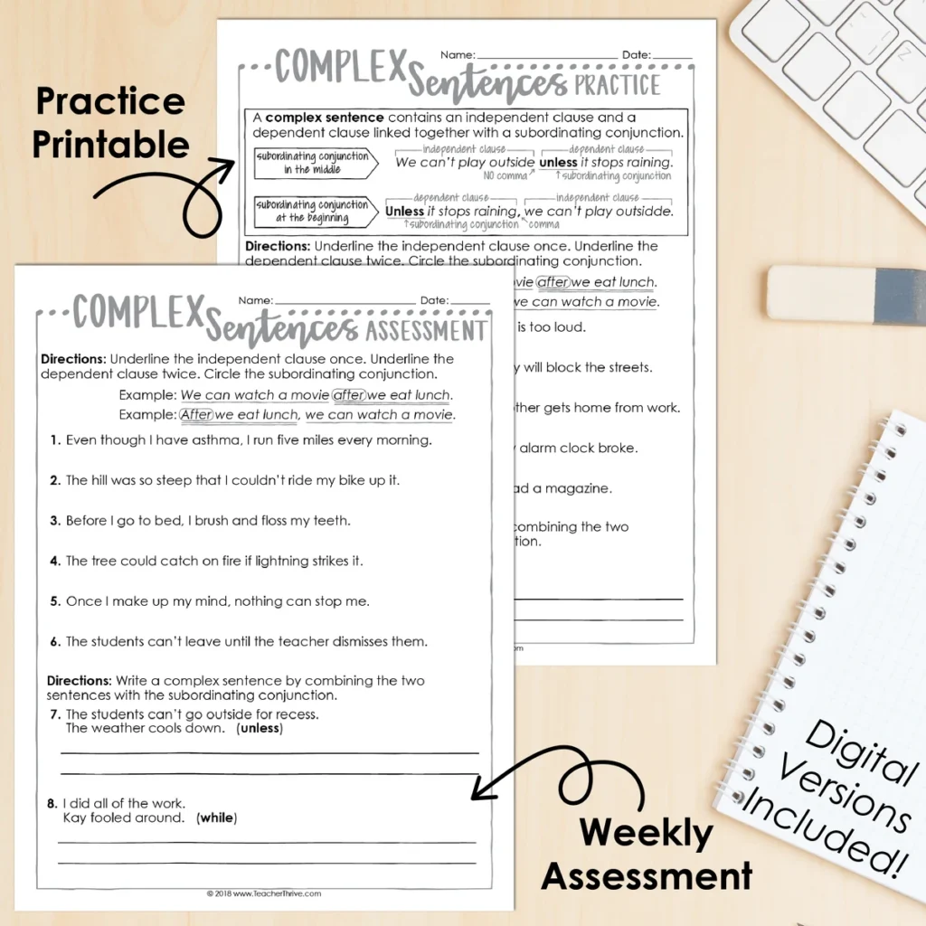 3rd Grade Grammar Unit: Complex Sentences — Image 2