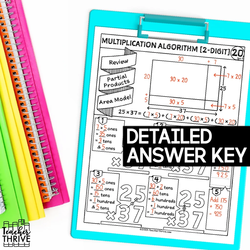 4th Grade Math Standard Algorithm 2-Digit Multiplication Doodle Sketch Notes — Image 4