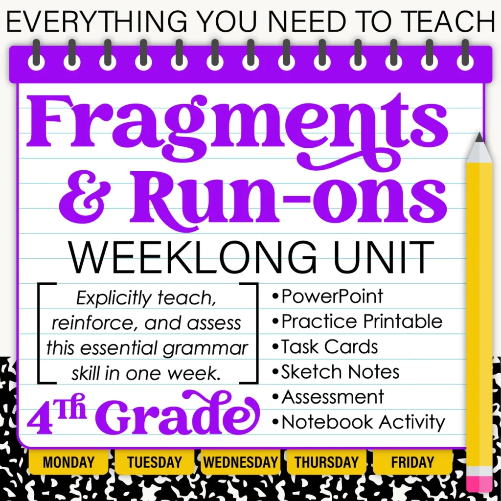 4th Grade Grammar Unit: Correcting Fragments and Run-ons