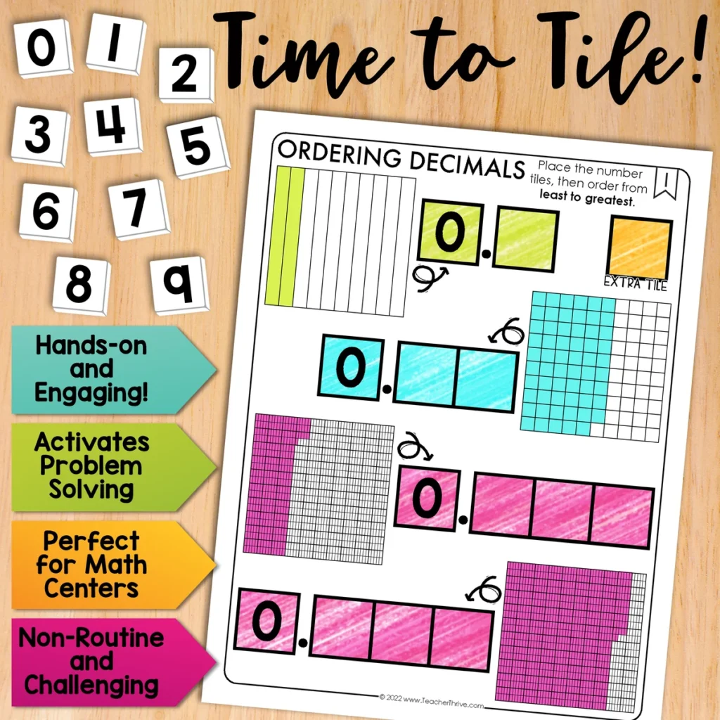 Ordering Decimals Math Center Math Tiles