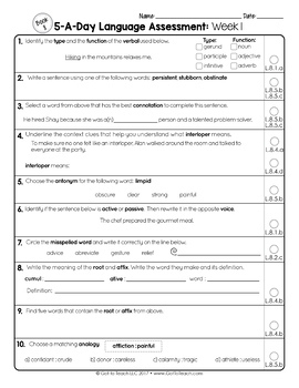 8th Grade Weekly Language Assessments Grammar Quizzes Editable Test Prep — Image 2