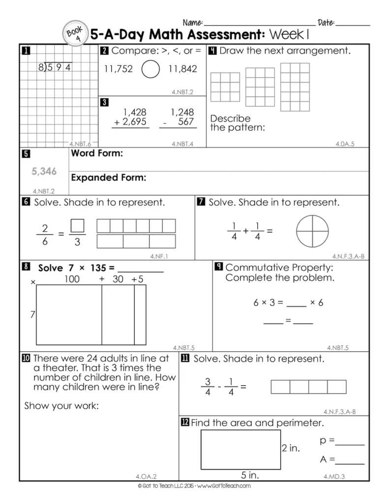 4th Grade MATH Weekly Assessments Math Quizzes [Editable] Test Prep — Image 2